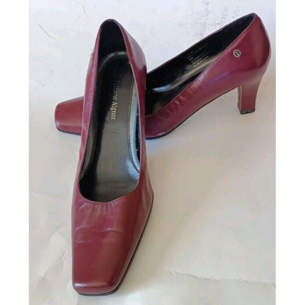 Etienne Aigner Pumps Size 8.5 Holbrook Burgundy Red Leather High Heels Block